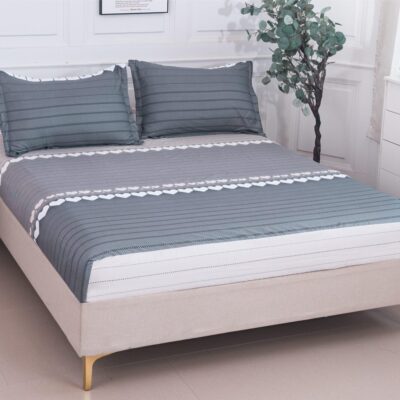 Husa Pat dublu cu elastic, Bumbac Satinat, 180×200, Elegant, Gri, P23780
