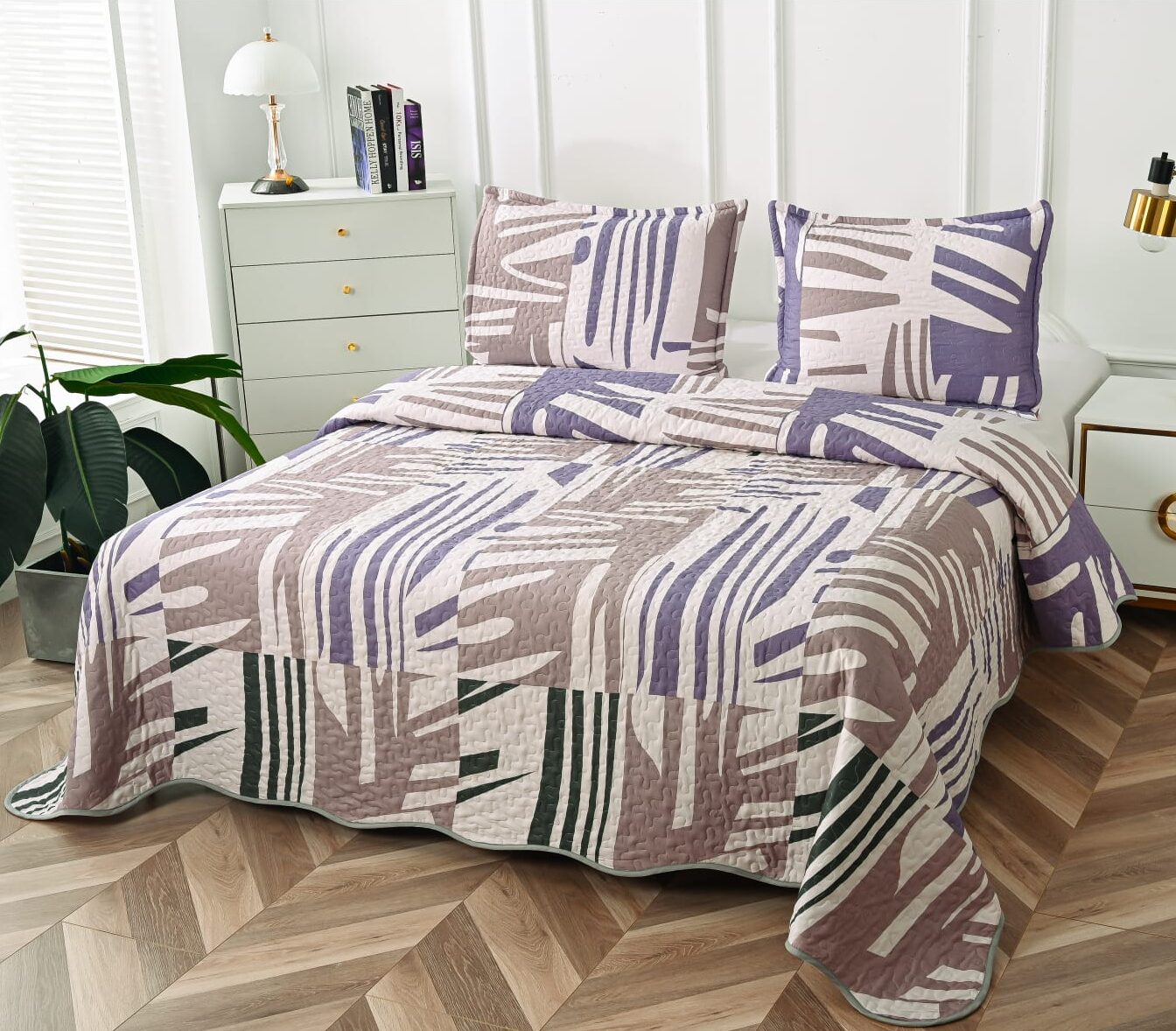 Cuvertura Pentru Pat Dublu, 3 Piese, Linii, Multicolor, P23783