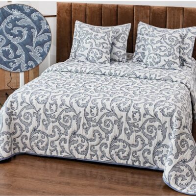 Cuvertura Pentru Pat Dublu, Bumbac Cu IN, 5 Piese, Elegant, Albastru/Alb, PT24091