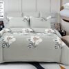 Pachet Promotional, Lenjerie Pat Dublu, 4 Piese, Bumbac Satinat, Flori, Gri, PT24108-Elastic