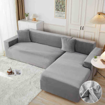 Husa Elastica Coltar, Catifea, 3 locuri + 2 Locuri, UNI, Gri Deschis, J244091