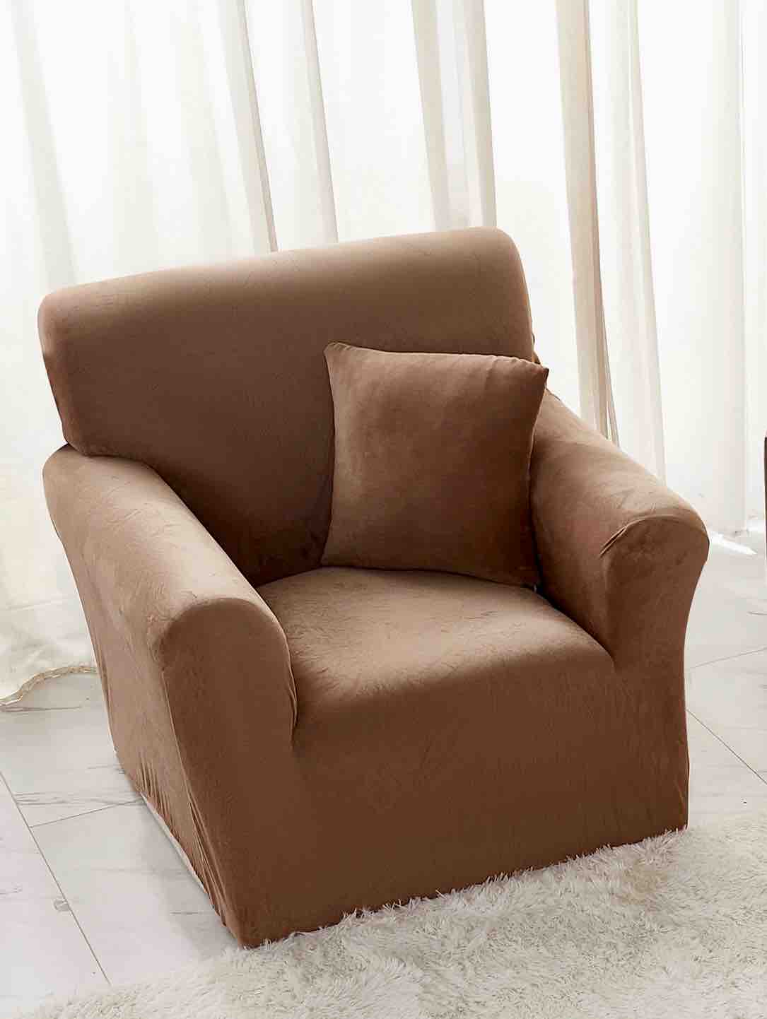 Husa Elastica Catifea, Fotoliu, UNI, Maro, J24409