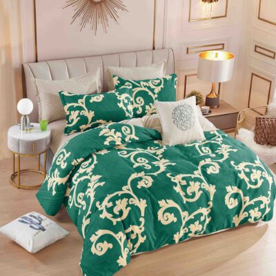 Lenjerie pat single 1 Persoana, 4 PIESE, Bumbac Finet, Tribal, Verde, J24331