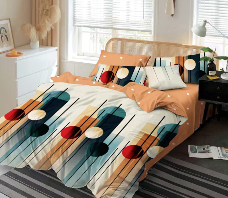 Lenjerie de pat, Bumbac Finet, 6 Piese, Cercuri Si Linii, Multicolor, HR24118