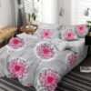 Lenjerie de pat, Bumbac Finet, 6 Piese, Floricele, Gri/Roz, HR24121