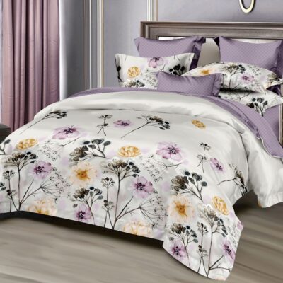 Pachet Promotional, Lenjerie de pat, Bumbac Finet, Floricele, Alb/Mov, HR24282