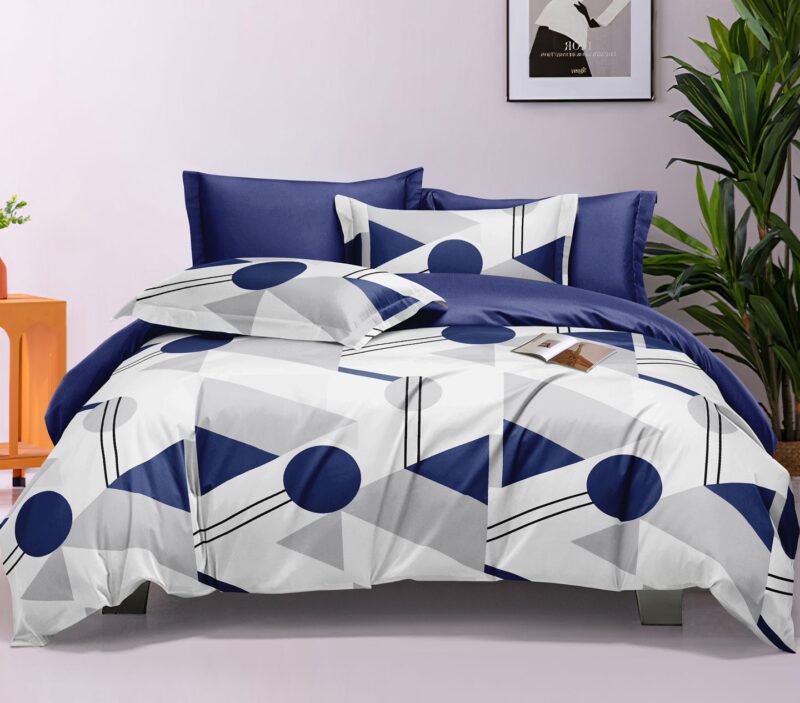 Pachet Promotional, Lenjerie de pat, Bumbac Finet, Forme Geometrice, Bleumarin, HR24283