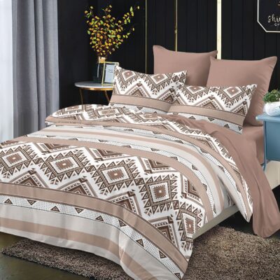 Lenjerie de pat, Bumbac Finet, 6 Piese, Elegant, Maro/Crem, HR24126