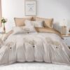Lenjerie de pat, Bumbac Finet, 6 Piese, Elegant, Crem/Maro, HR24129