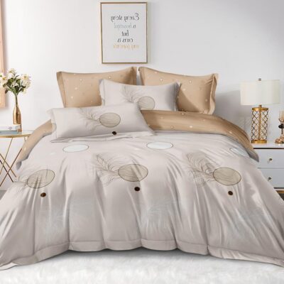 Lenjerie de pat, Bumbac Finet, 6 Piese, Elegant, Crem/Maro, HR24129