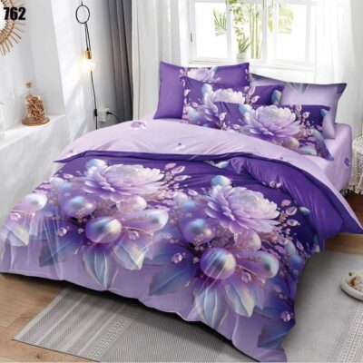 Pachet Promotional, Lenjerie de pat, Bumbac Finet, Floricele, Mov, HR24289