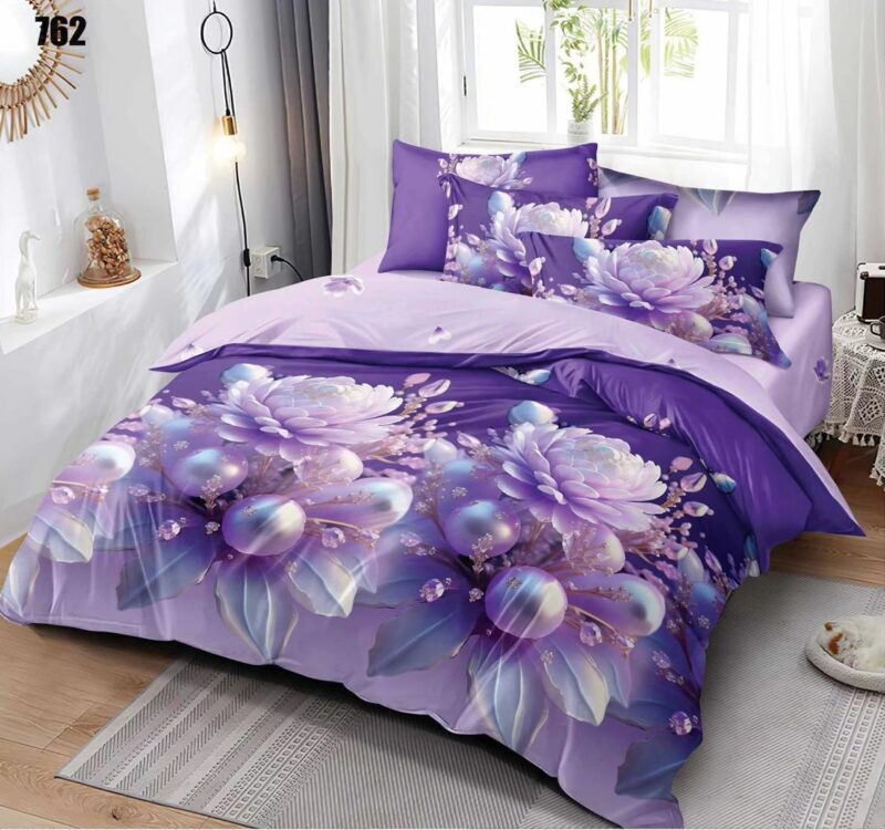 Pachet Promotional, Lenjerie de pat, Bumbac Finet, Floricele, Mov, HR24289
