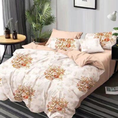 Lenjerie de pat, Bumbac Finet, 6 Piese, Floricele, Crem/Alb, HR24145