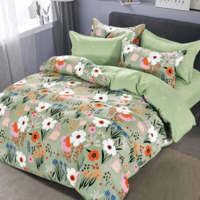 Lenjerie de pat, Bumbac Finet, 6 Piese, Floricele, Verde, HR24146