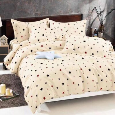 Lenjerie de pat, Bumbac Finet, 6 Piese, Stelute, Crem, HR24144