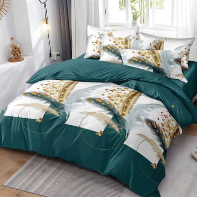 Pachet Promotional, Lenjerie de pat, Bumbac Finet, Pene, Alb/Verde, HR24294