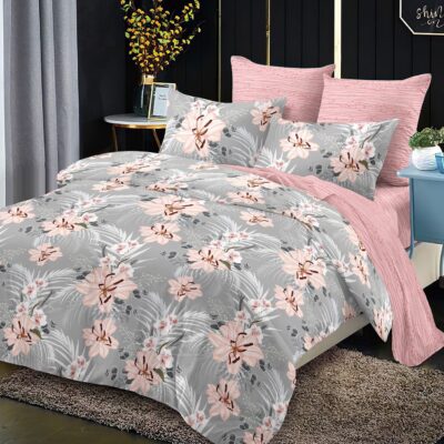 Pachet Promotional, Lenjerie de pat, Bumbac Finet, Floricele, Roz/Gri, HR24296