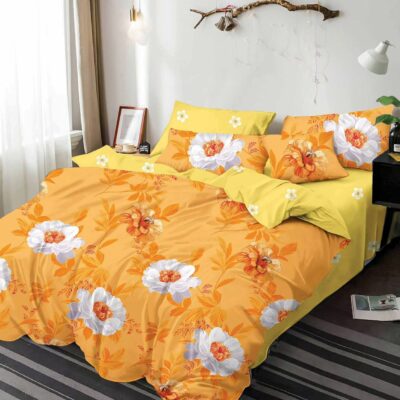Pachet Promotional, Lenjerie de pat, Bumbac Finet, Floricele, Galben, HR24298