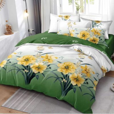 Pachet Promotional, Lenjerie de pat, Bumbac Finet, Floarea Soarelui, Galben/Verde, HR24297