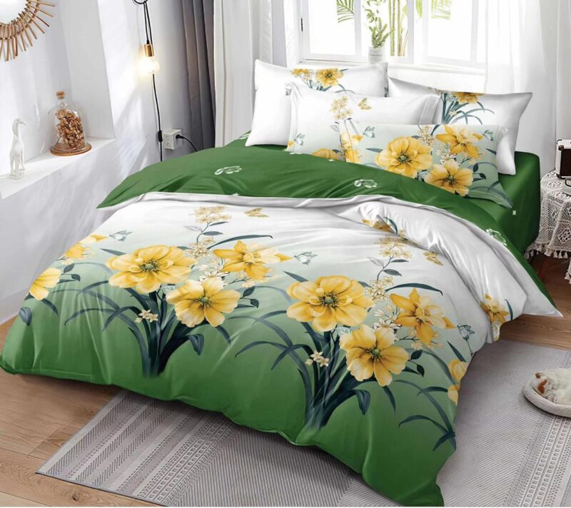 Pachet Promotional, Lenjerie de pat, Bumbac Finet, Floarea Soarelui, Galben/Verde, HR24297