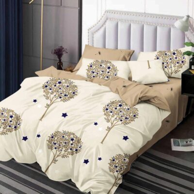 Lenjerie de pat, Bumbac Finet, 6 Piese, Floricele, Maro/Crem, HR24167