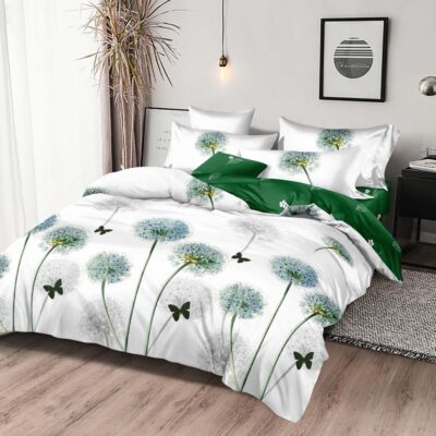 Pachet Promotional, Lenjerie de pat, Bumbac Finet, Papadie, Alb/Verde, HR24307