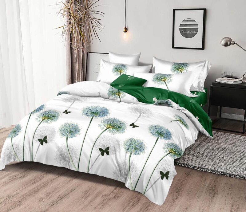 Pachet Promotional, Lenjerie de pat, Bumbac Finet, Papadie, Alb/Verde, HR24307