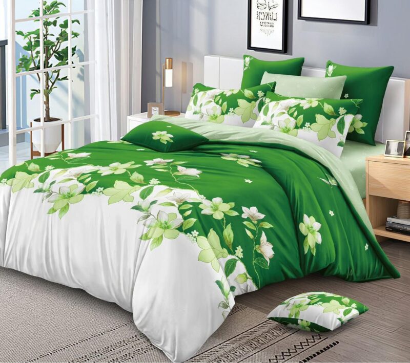 Lenjerie de pat, Bumbac Finet, 6 Piese, Floricele, Alb/Verde, HR24177