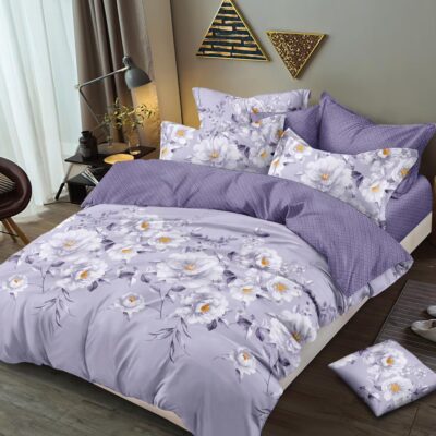 Lenjerie de pat, Bumbac Finet, 6 Piese, Floricele, Mov, HR24185