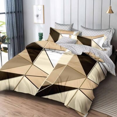 Lenjerie de pat, Bumbac Finet, 6 Piese, Forme Geometrice, Maro/Crem, HR24188