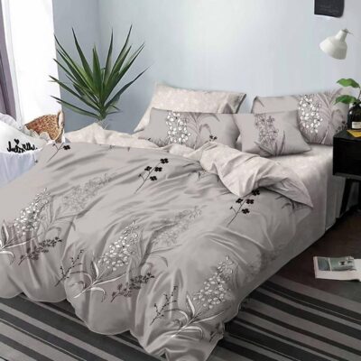 Lenjerie de pat, Bumbac Finet, 6 Piese, Floricele, Gri, HR24190