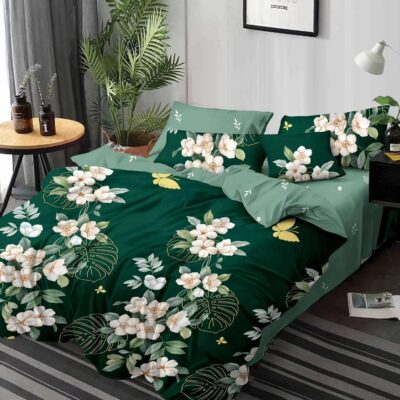 Lenjerie de pat, Bumbac Finet, 6 Piese, Floricele, Verde, HR24195