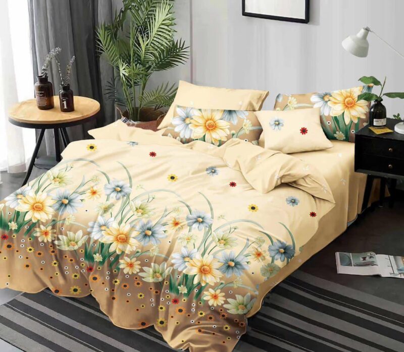 Lenjerie de pat, Bumbac Finet, 6 Piese, Floricele, Multicolor, HR24202