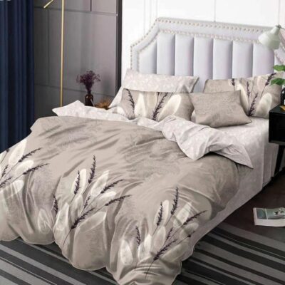Lenjerie de pat, Bumbac Finet, 6 Piese, Floricele, Gri, HR24210