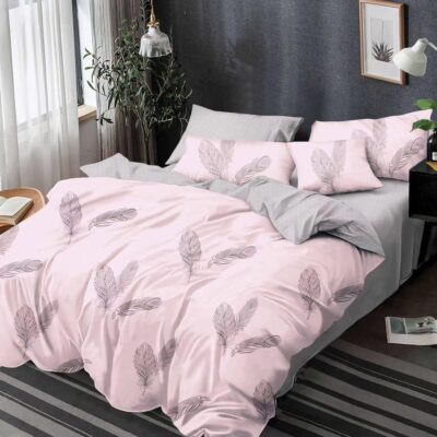 Lenjerie de pat, Bumbac Finet, 6 Piese, Pene, Roz/Gri, HR24201
