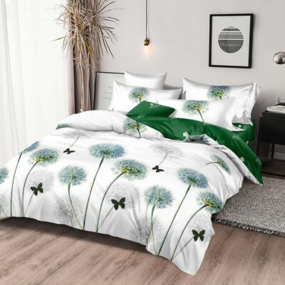 Lenjerie de pat, Bumbac Finet, 6 Piese, Papadie, Verde/Alb, HR24218