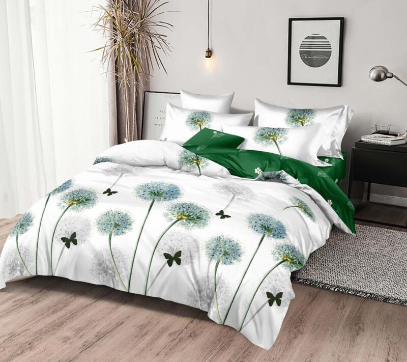 Lenjerie de pat, Bumbac Finet, 6 Piese, Papadie, Verde/Alb, HR24218