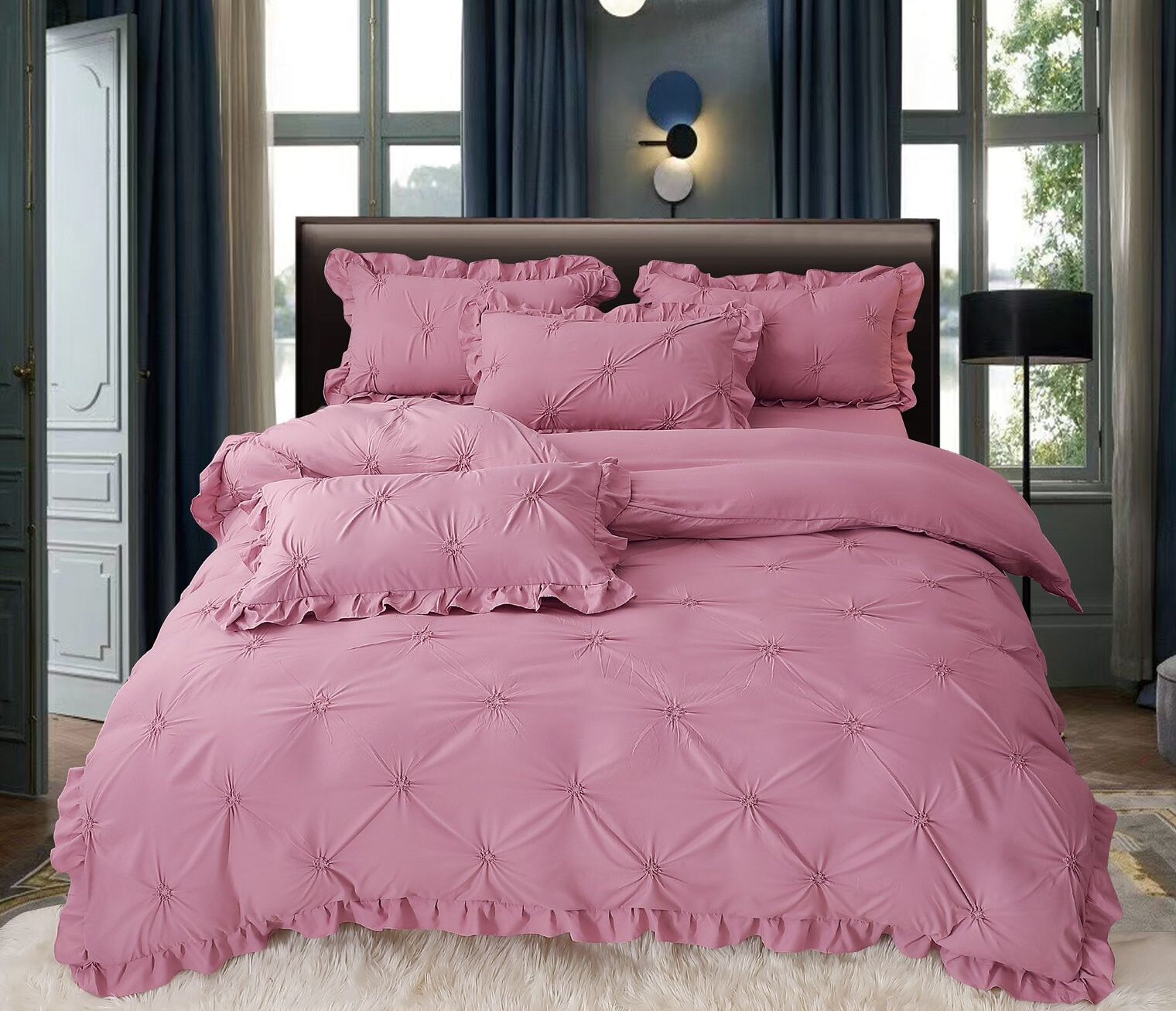 Lenjerie Pat Pliuri Si Volans, Bumbac Finet , UNI, Roz Deschis, HR24231