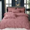 Lenjerie Pat Pliuri Si Volans, Bumbac Finet , UNI, Roz Inchis, HR24230