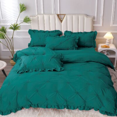 Lenjerie Pat Pliuri Si Volans, Bumbac Finet , UNI, Verde Smarald, HR24243