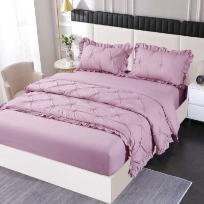 Lenjerie Pat Pliuri Si Volans, Bumbac Finet , UNI, 4 Piese, Lila, HR24250-Elastic