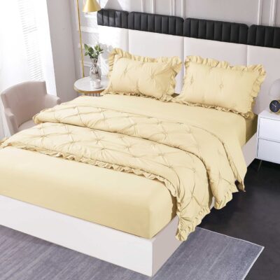 Lenjerie Pat Pliuri Si Volans, Bumbac Finet , UNI, 4 Piese, Bej, HR24249-Elastic