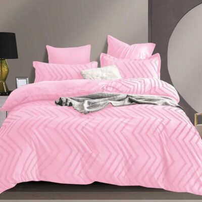 Lenjerie pat, Velvet Jacquard, Grofat, 6 Piese, Linii, Roz Pudra, HR24271
