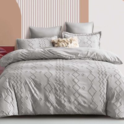 Lenjerie pat, Velvet Jacquard, Grofat, 6 Piese, Romburi, Gri, HR24274
