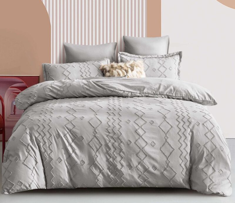 Lenjerie pat, Velvet Jacquard, Grofat, 6 Piese, Romburi, Gri, HR24274