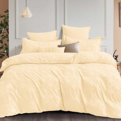 Lenjerie pat, Velvet Jacquard, Grofat, 6 Piese, Romburi, Galben, HR24275