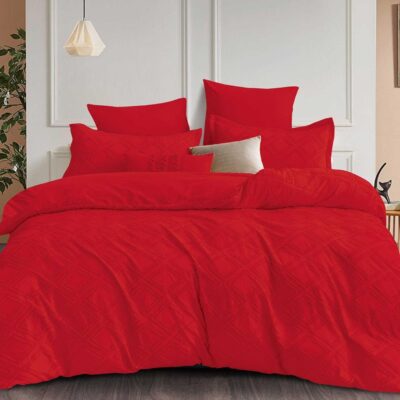 Lenjerie pat, Velvet Jacquard, Grofat, 6 Piese, Romburi, Rosu, HR24276
