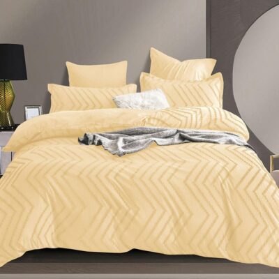 Lenjerie pat, Velvet Jacquard, Grofat, 6 Piese, Linii, Galben, HR24268