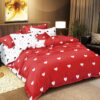 Lenjerie Pat Dublu, 4 Piese, Bumbac Satinat, Inimioare, Rosu/Alb, PT24347-Elastic