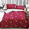 Lenjerie Pat Dublu, 4 Piese, Bumbac Satinat, Stelute, Rosu/Alb, C24351-Elastic